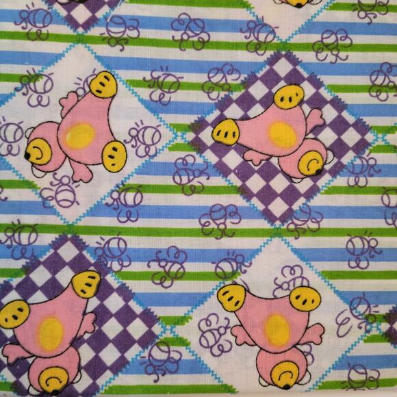Cotton Fabric Pink Bear Print Stripes 1 Yard x 44" Quilting Sewing Retro Kids - Picture 4 of 9